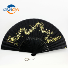 custom black fabric bamboo fan sticks hand fan